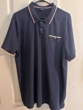 Ben Sherman Navy Piped Polo Shirt Sz XL Short Sleeve Chest Pocket